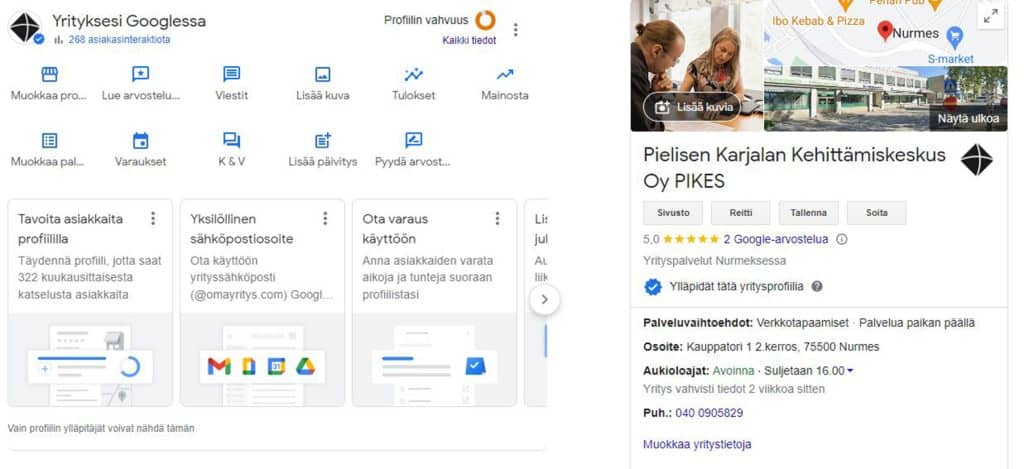 PIKESin yritysprofiilin hallinta Googlessa